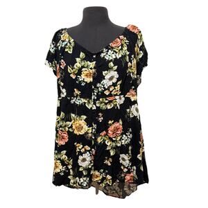 Torrid Floral Babydoll Blouse Size 4 Romantic Cottagecore Boho Chic High Low Hem